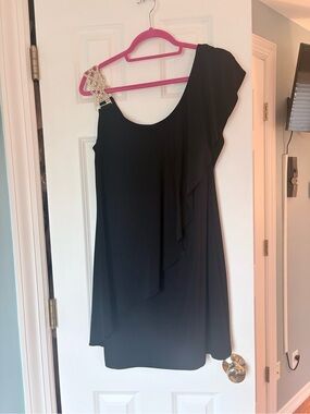 One-Shoulder Black Dress with Jeweled Strap
